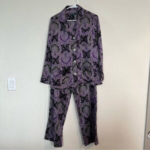 Lauren Ralph Lauren Purple Paisley 2 Piece Pajama Satin Set Womens Size S NEW